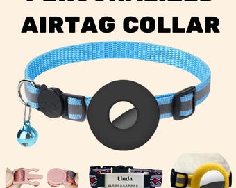Collar de seguridad personalizado para gatos, soporte para AirTag, collar reflectante para mascotas