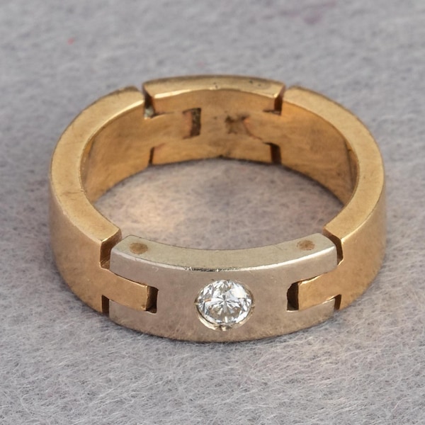 14K Duotone Gold Diamant Ring - Cartier Style Matte Band, Größe 5