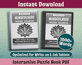 Mindfulness Word Search Puzzle Book: 1000+ Positive Words (PDF for E-Ink Tablets)