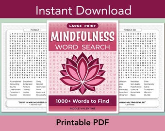Mindfulness Word Search: Large Print Puzzle Book with Quotes (Digital Download)