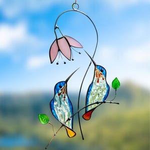 Handmade Stained Glass Window Hangings Bird Suncatchers Chickadee Suncatcher Garden Decoration Hummingbird Gift Stained Glass Yard Art