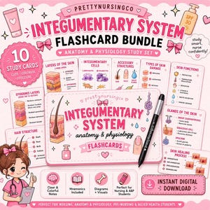 Integumentary System Flashcards Bundle | Anatomy & Physiology Notes for Nursing Students