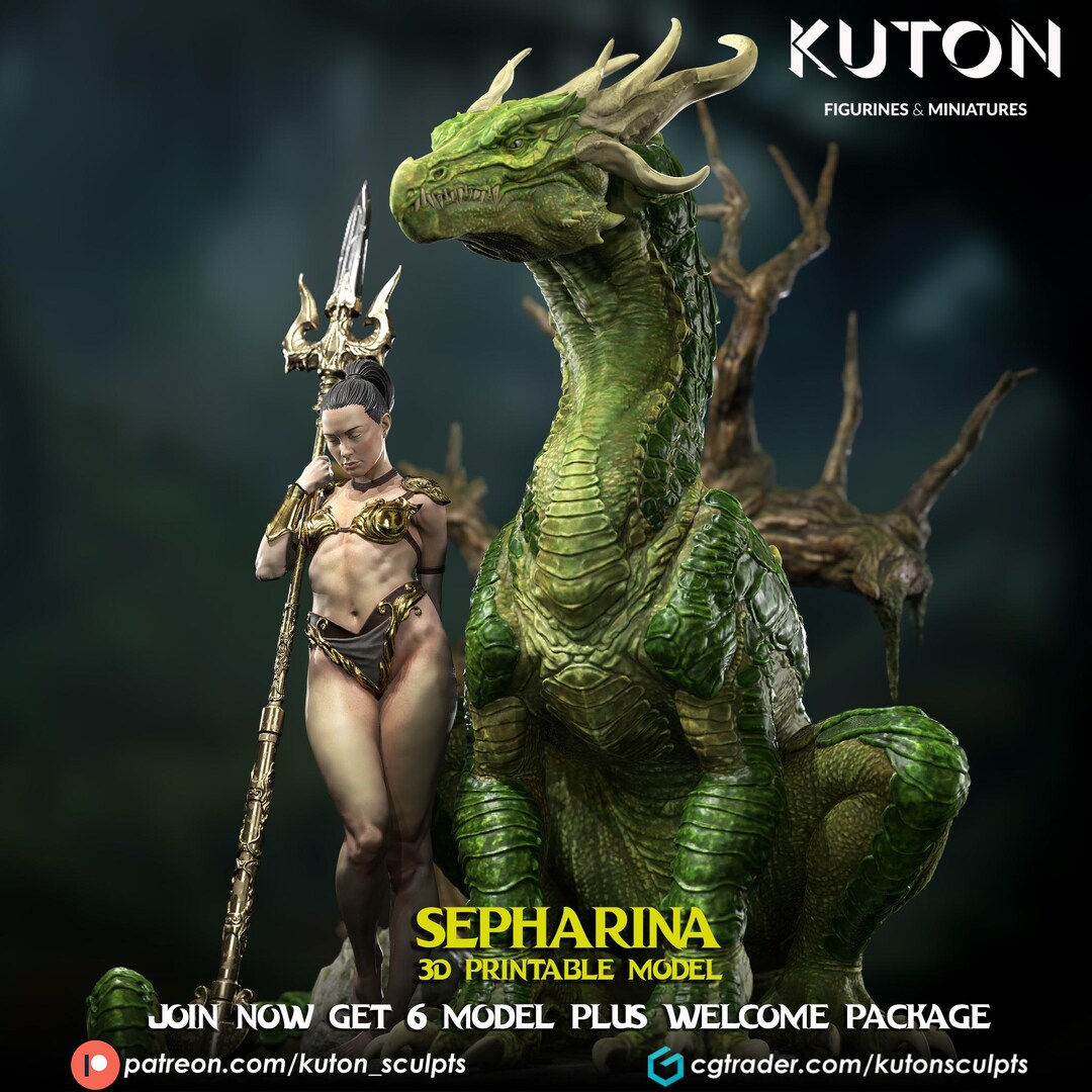 Sepharina and Dragon. KUTON Sculpts 1/10 Scale Figurine Kit. Unpainted ...