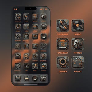 NeoTech UI – Paquete de íconos de ciencia ficción / Más de 150 íconos de aplicaciones futuristas / Tema de tecnología oscura ciberpunk