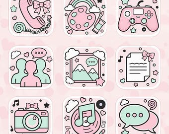 Minimal Kawaii Dreamy Doodle – 224 Pastel App Icons for IOS and Android Home Screen