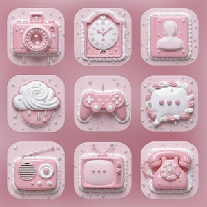 Velvet Pink Icons Pack 164 iOS Android App Icons Kawaii Pastel Retro UI Theme