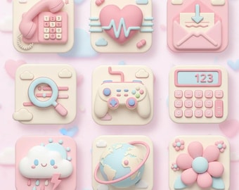 Iconos de aplicaciones Kawaii Dream Pastel / Paquete de iconos 3D de arcilla de malvavisco BubbleSoft