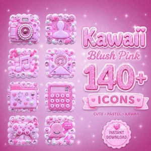 Kawaii Blush Pink Minimalist App Icons: 3D Clay Style - iOS & Android (Digital Download)