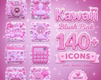 Iconos de aplicaciones minimalistas rosa rubor kawaii: estilo arcilla 3D - iOS y Android (descarga digital)