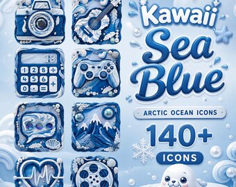 Kawaii Sea Blue App Icons:  Arctic Ocean Icons Theme (iOS & Android)
