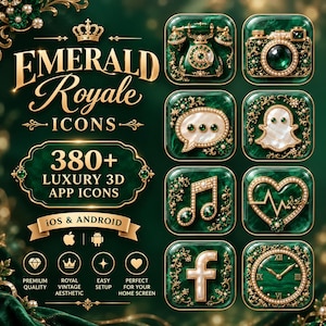 Emerald Royale Icons | Plus de 380 icônes d'application vintage vertes et dorées pour iOS et Android