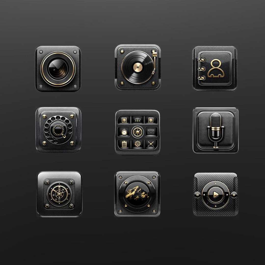 Metallic Gold Carbon Fiber 100+ Icons – Sleek Black Tech Theme for Ios ...