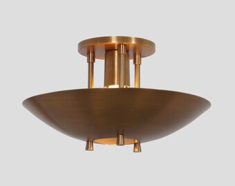Mid Century Raw Brass Finish Flush Mount Ceiling Light Pendent Lamp