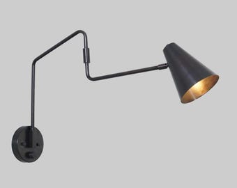 Mid Century Modern Brass Wall Sconce, Atomic Style Lighting