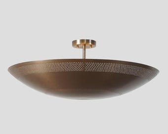Mid Century Brass Flush Mount Ceiling Light Perforated Pendant Lighting Lamp