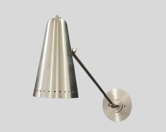 Mid Century Modern Brushed Steel Wall Sconce - Adjustable Arm Wall Lamp