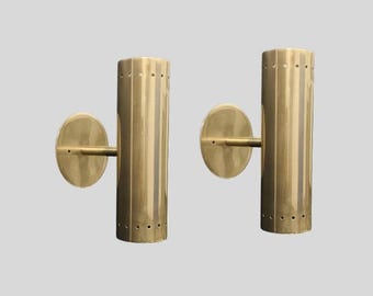Vintage Brass Sconce Wall Lamps, Mid-Century Modern Lighting, Set of 2