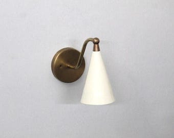 Mid Century Modern Brass Wall Sconce, Cone Shade Wall Lamp, Vintage Style Lighting