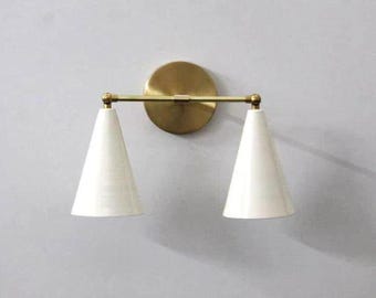 Mid-Century Modern Brass Double Cone Sconce - Vanity Wall Light