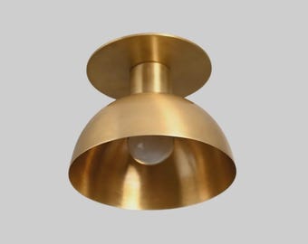 Handmade Raw Brass Semi Flush Mount Ceiling Light, Mid Century Modern