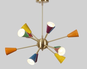Sputnik Chandelier - Mid Century Modern Lighting - Colorful Pendant Light - Atomic Style Lamp
