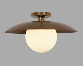Mid Century Globe Flush Mount Light, Raw Brass Sputnik Ceiling Fixture