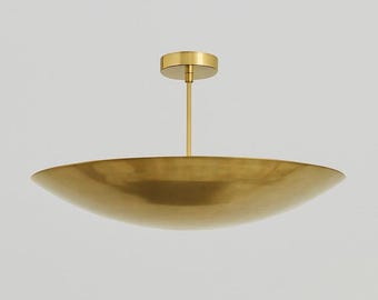 Mid Century Shiny Brass Finish Mount Ceiling Light Living Room Chandelier