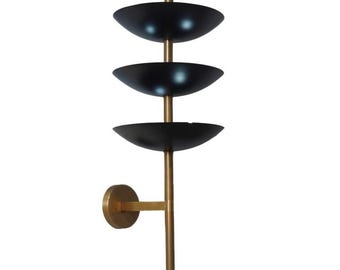 Mid Century Modern Black Brass Wall Sconce, Atomic Sputnik Light