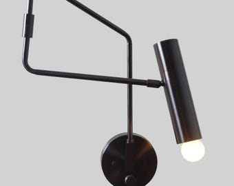 Mid Century Modern Blackened Brass Adjustable Wall Sconce