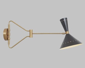 Mid Century Brass Sconce: Adjustable Vanity Light, Raw Brass Finish