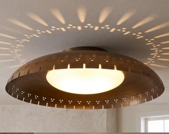 Mid Century Modern Brass Flush Mount Ceiling Light, Glass Dome Fixture, Luxury Hallway Lighting
