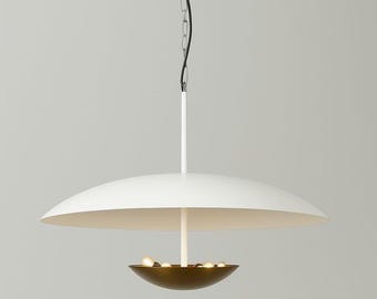Modern Brass Matt White Double Disk Pendant Light Italian Inspired Lighting Lamp