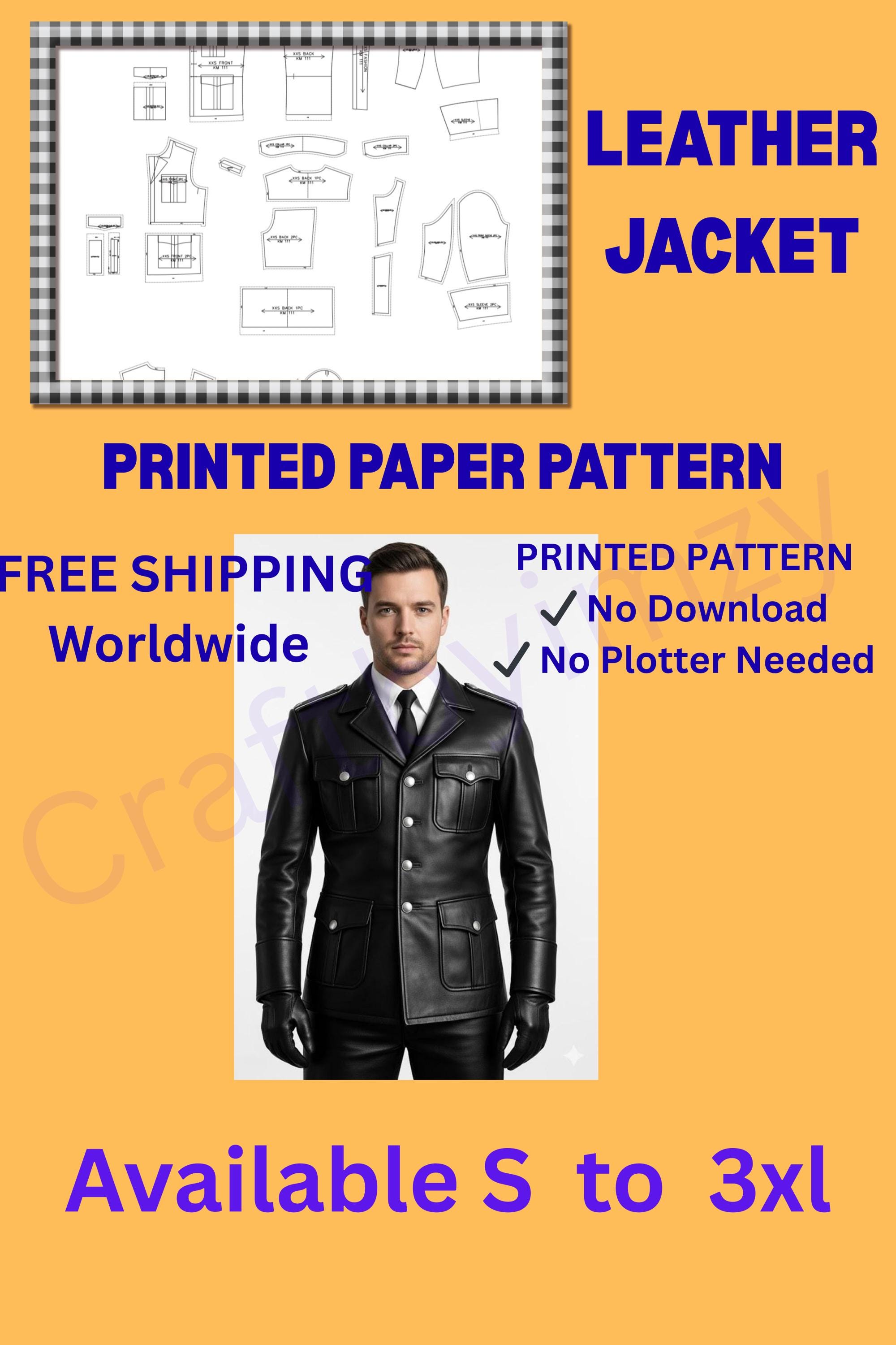 Men's Leather Jacket Sewing Pattern | Printed Paper DIY Template ...