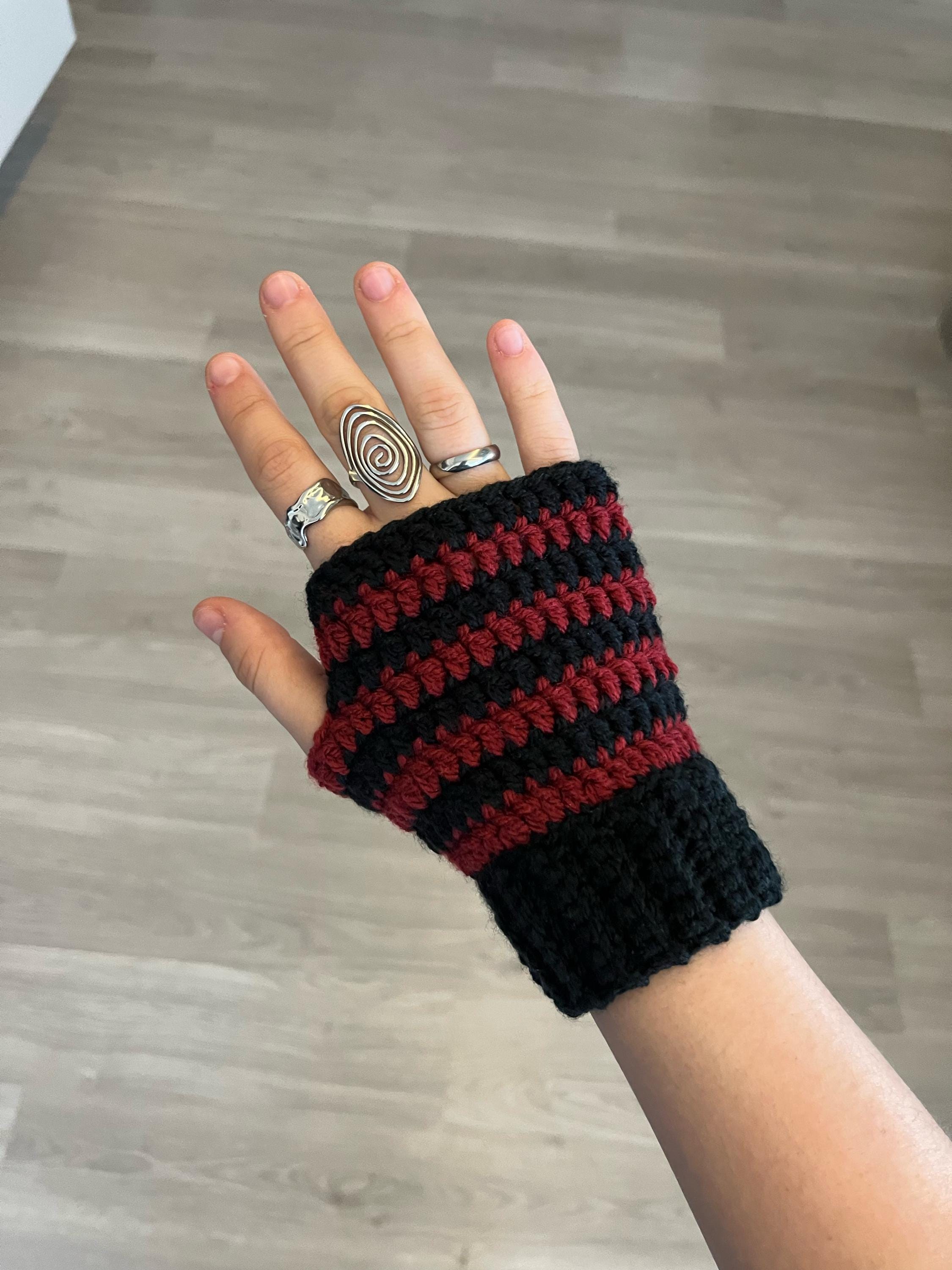 Crochet Fingerless Gloves • Striped Emo Grunge Arm Warmers - Etsy