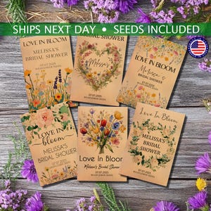 Bridal Shower Favors for Guests in Bulk/Custom Wildflower Seed Packets/Rustic Wedding Favors/Personalized Favors/Bridal Shower Party Favors
