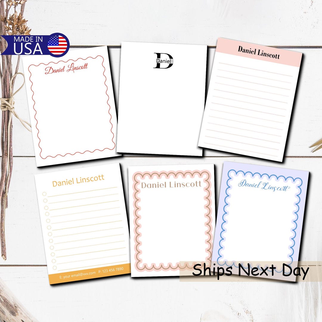 Custom Wavy Border Name Notepad, Teacher Gift, Custom Stationery ...