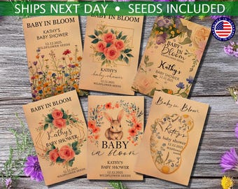 Baby Shower Favors/Custom Seed Packets/Baby in Bloom/for Guests in Bulk/Wildflower Seed Paper Alternative/for Boy Girl or Gender Neutral
