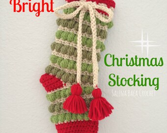 PDF Crochet Pattern - Jolly and Bright Christmas Stocking