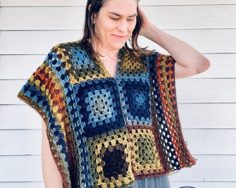 PDF Crochet Pattern - Granny Square Poncho