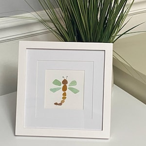 Sea Glass Dragon Fly, Framed Seaglass Art