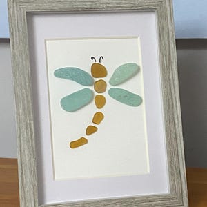 Sea Glass Dragon Fly, Framed Seaglass Art