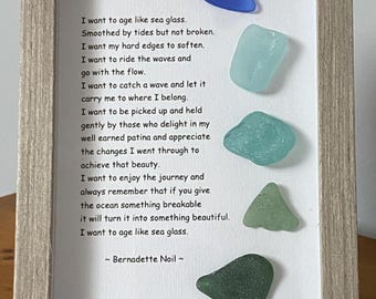 Age Like Seaglass Poem - Framed Sea Glass Art, Coastal Decor