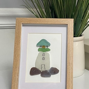 Sea Glass Lighthouse,  Framed Sea Glass Art,  Genuine Sea Glass