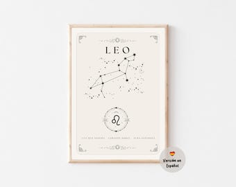 Leo Zodiac Sign | Leo Constellation | Gift for Leo Sign | Leo Horoscope Poster in Spanish – Astrology Art | Instant Download
