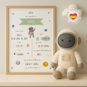 Carte de naissance pour bébé garçon, impression personnalisée avec les informations de naissance du bébé, cadeau de baptême, téléchargement numérique.