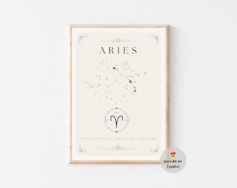 Aries Poster – Printable Zodiac Wall Art – Aries Horoscope & Constellation – Digital Gift for Aries