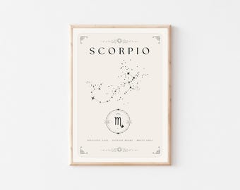 Scorpio Zodiac Sign Print, Scorpio Constellation, Scorpio Sign Gift, Printable Scorpio Horoscope Poster, Tarot Style Digital Print.