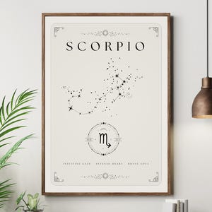 Póster Escorpio Imprimible - Arte Zodiaco y Constelación - Lámina Digital Estilo Tarot - Regalo Astrológico para Signo Escorpio - Descarga.