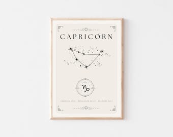 Printable Capricorn Poster – Zodiac Sign Wall Art & Constellation – Digital Astrological Gift for Capricorn – Instant Download