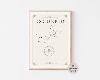 Sterrenbeeld Schorpioen - Sterrenbeeld Schorpioen - Cadeau voor Schorpioen - Spaanse Schorpioen-poster - Astrologische kunst. Digitale download.
